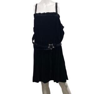 Johnny Wujek Dress Women's Size 1X Black Velvet Tank Ruffle Star Rhinestone NEW